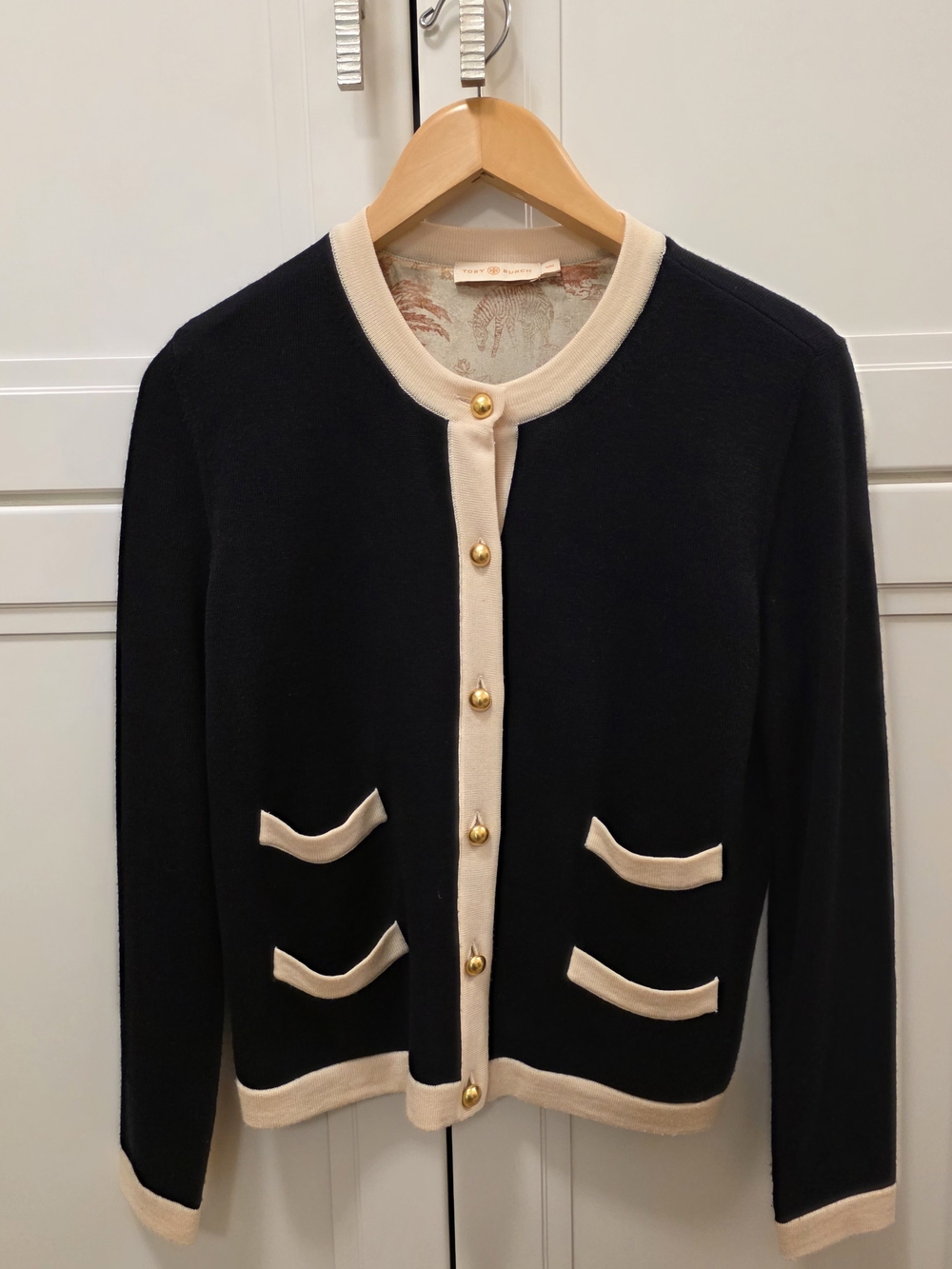 Tory Burch Black and Cream Button-Front Sweater Cardigan